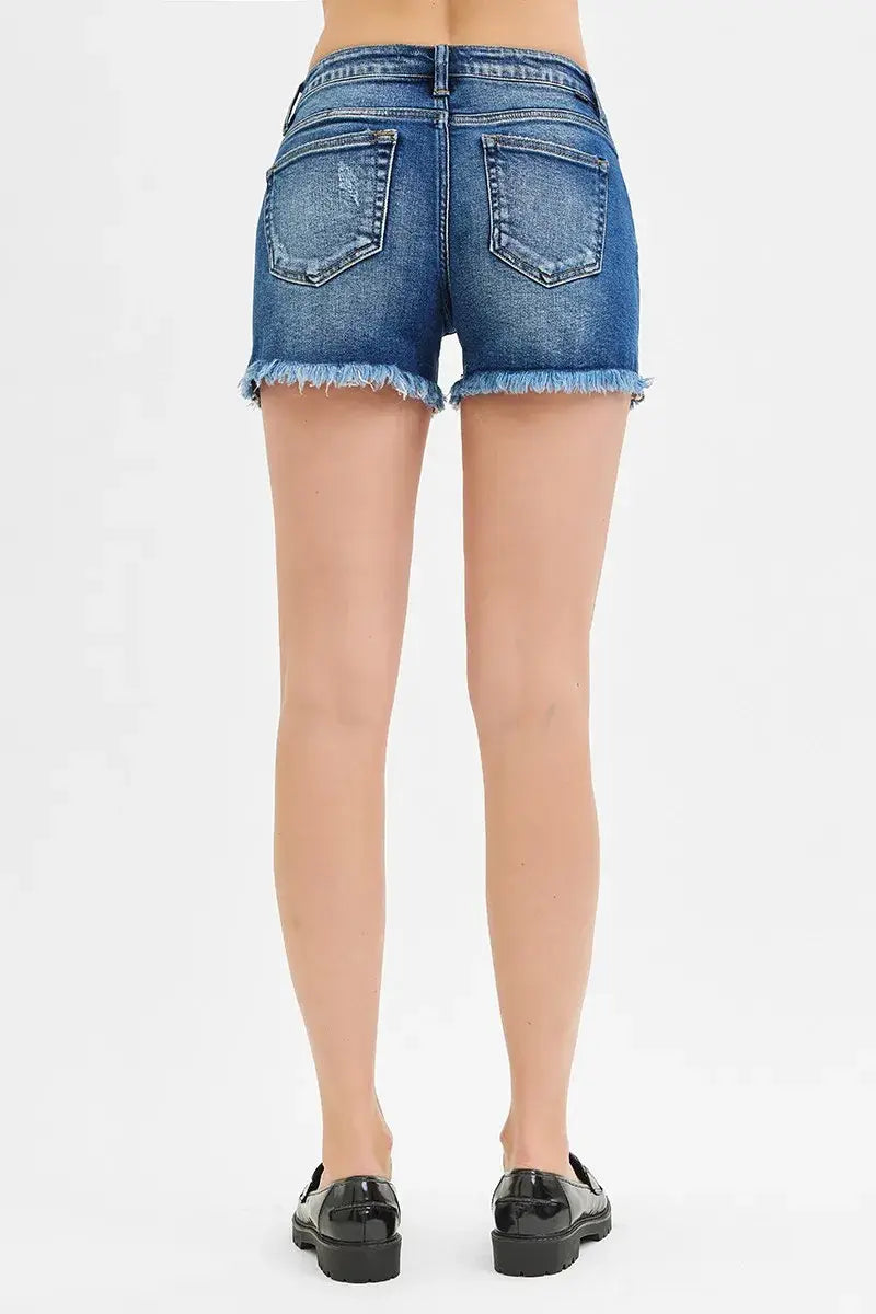 RISEN Full Size Low Rise Frayed Denim Shorts Plus Size - Trendsi - Flyclothing LLC