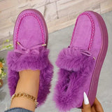Bow Furry Round Toe Flat Slip-Ons - Trendsi - Flyclothing LLC