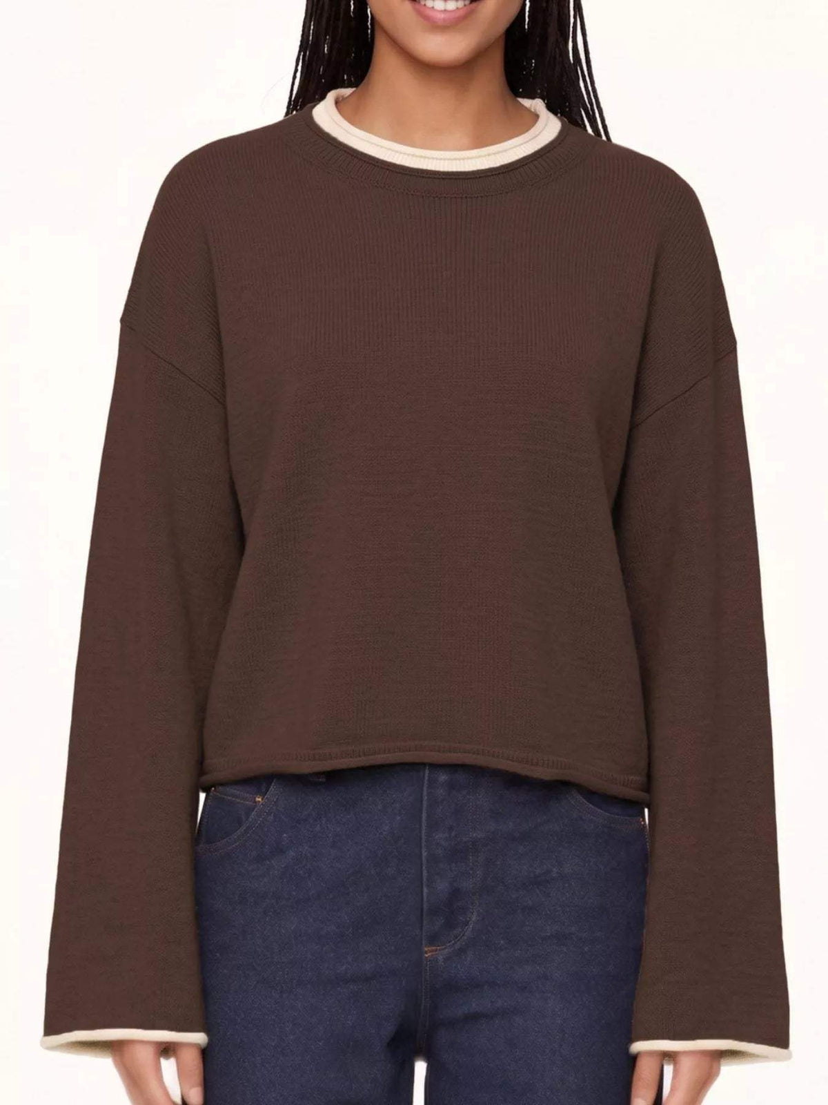 Crew Neck Dropped Shoulder Sweater - Trendsi - Flyclothing LLC