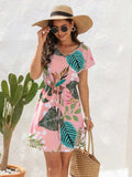 Drawstring Printed V-Neck Mini Dress - Trendsi - Flyclothing LLC