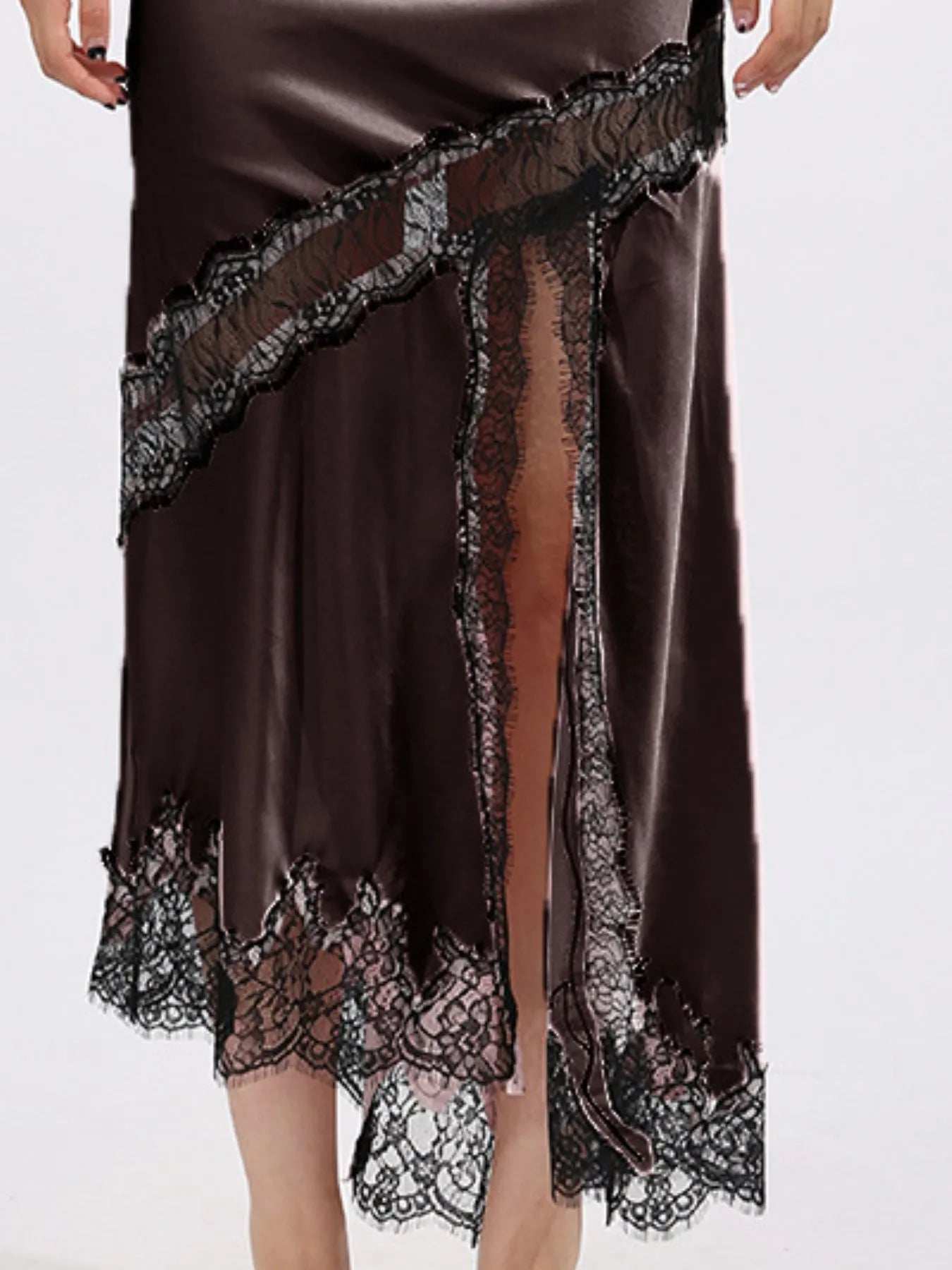 Lace Trim Asymmetrical Midi Skirt - Trendsi - Flyclothing LLC