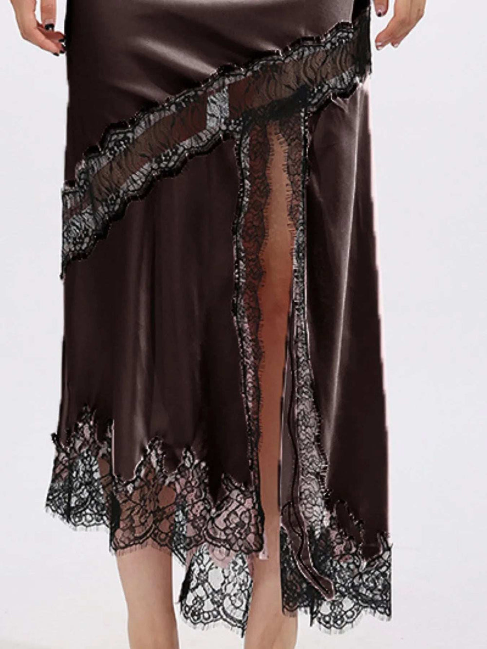 Lace Trim Asymmetrical Midi Skirt - Trendsi - Flyclothing LLC