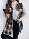 Honey Plus Size Pocketed Plaid Button Up Vest Coat - Trendsi