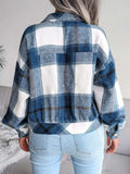 Plaid Collared Neck Long Sleeve Jacket - Trendsi - Flyclothing LLC