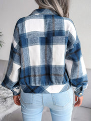 Plaid Collared Neck Long Sleeve Jacket - Trendsi