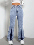 Contrast Bootcut Jeans with Pockets - Trendsi - Flyclothing LLC