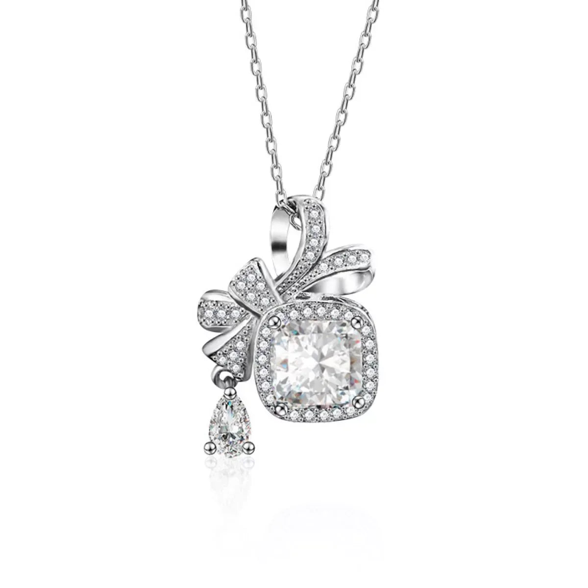 1.5 Carat Moissanite 925 Sterling Silver Bowknot Pendant Necklace - Trendsi - Flyclothing LLC