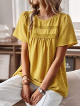 Lace Detail Round Neck Short Sleeve Blouse - Trendsi - Flyclothing LLC
