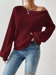 Honey Single Shoulder Long Sleeve Sweater - Trendsi