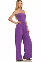 Zenana Acid Washed Strapless Tube Top Jumpsuit - Trendsi - Flyclothing LLC