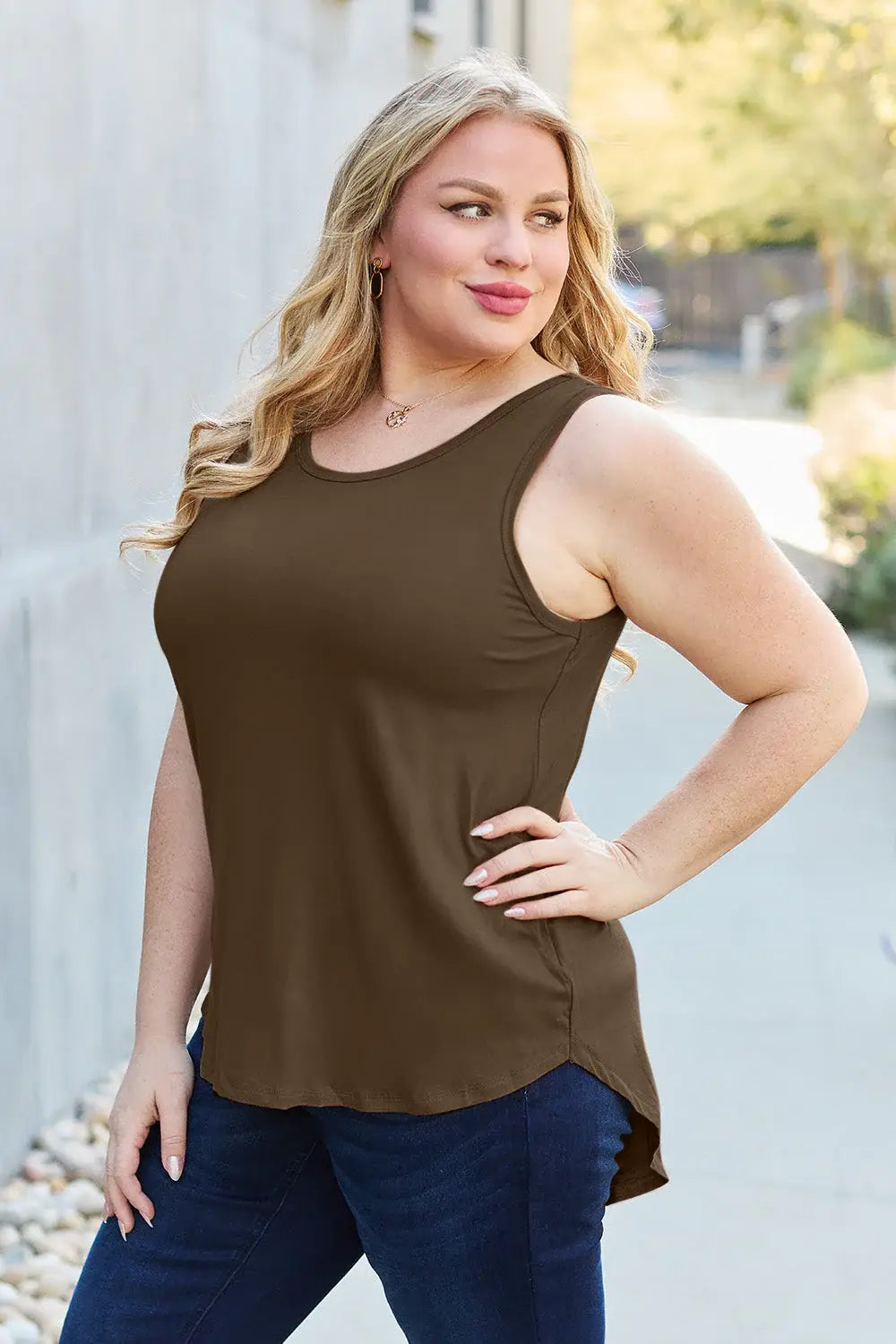 Basic Bae Full Size Round Neck Curved Hem Tank - ShopBasicbae - Flyclothing LLC