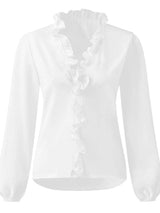 Full Size Ruffled V-Neck Long Sleeve Blouse - Trendsi - Flyclothing LLC