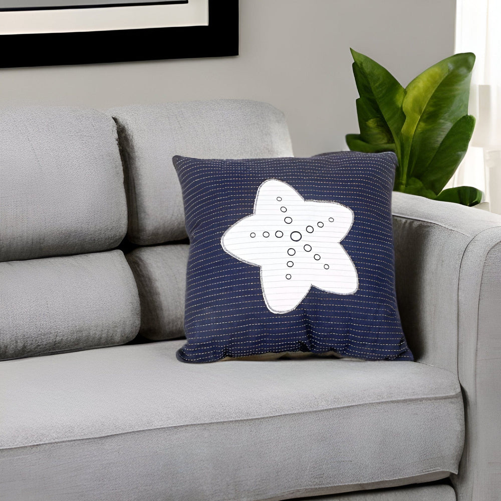 17" Blue and White Linen Throw Pillow - Homeroots