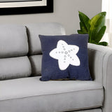 17" Blue and White Linen Throw Pillow - Homeroots
