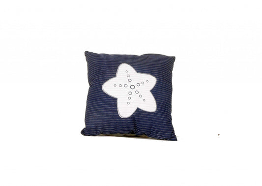 17" Blue and White Linen Throw Pillow - Homeroots