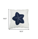 17" Blue and White Linen Throw Pillow - Homeroots