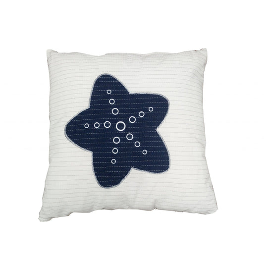 17" Blue and White Linen Throw Pillow - Homeroots