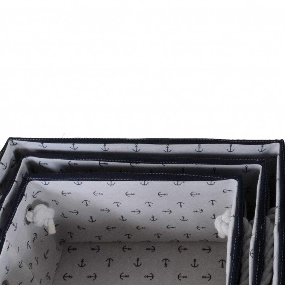 13.5" X 17" X 22.5" Blue Fabric Basket With Bow Decoration Set Of 5 - Homeroots - Flyclothing LLC