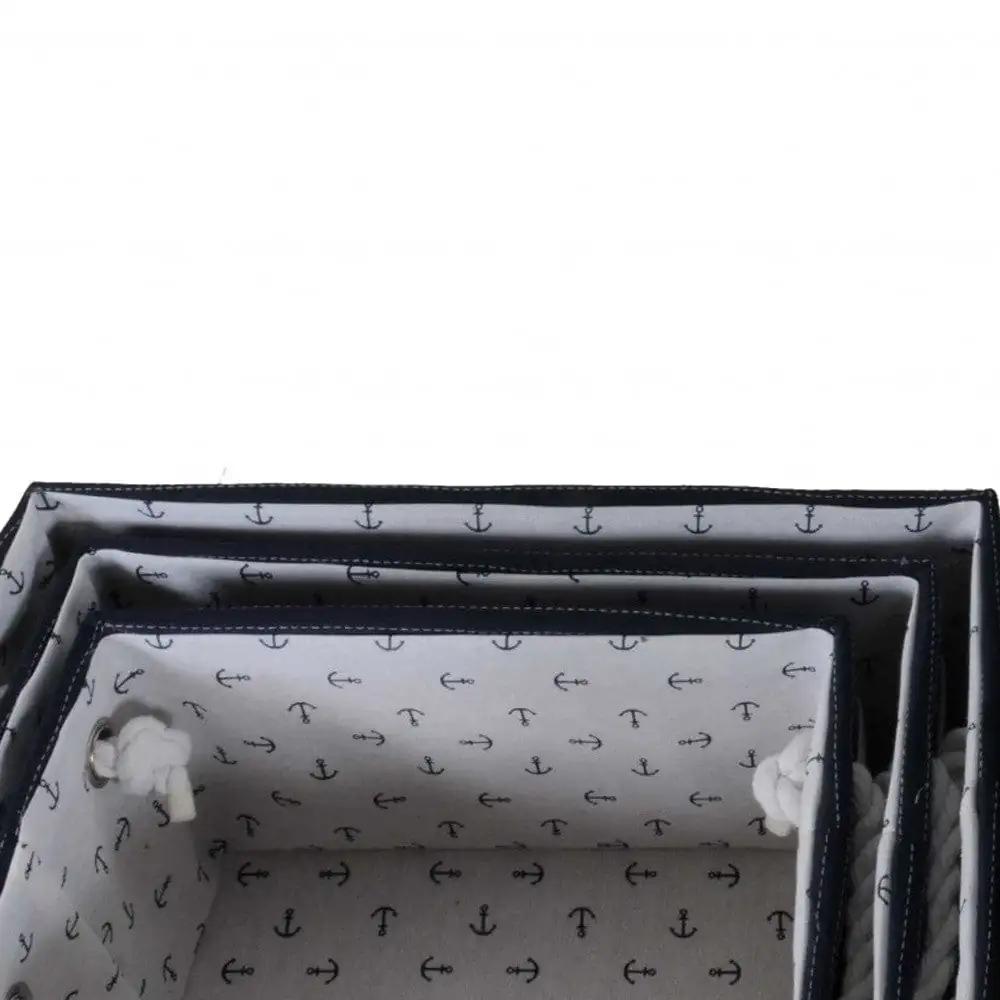 13.5" X 17" X 22.5" Blue Fabric Basket With Bow  Decoration Set Of 5 - Homeroots