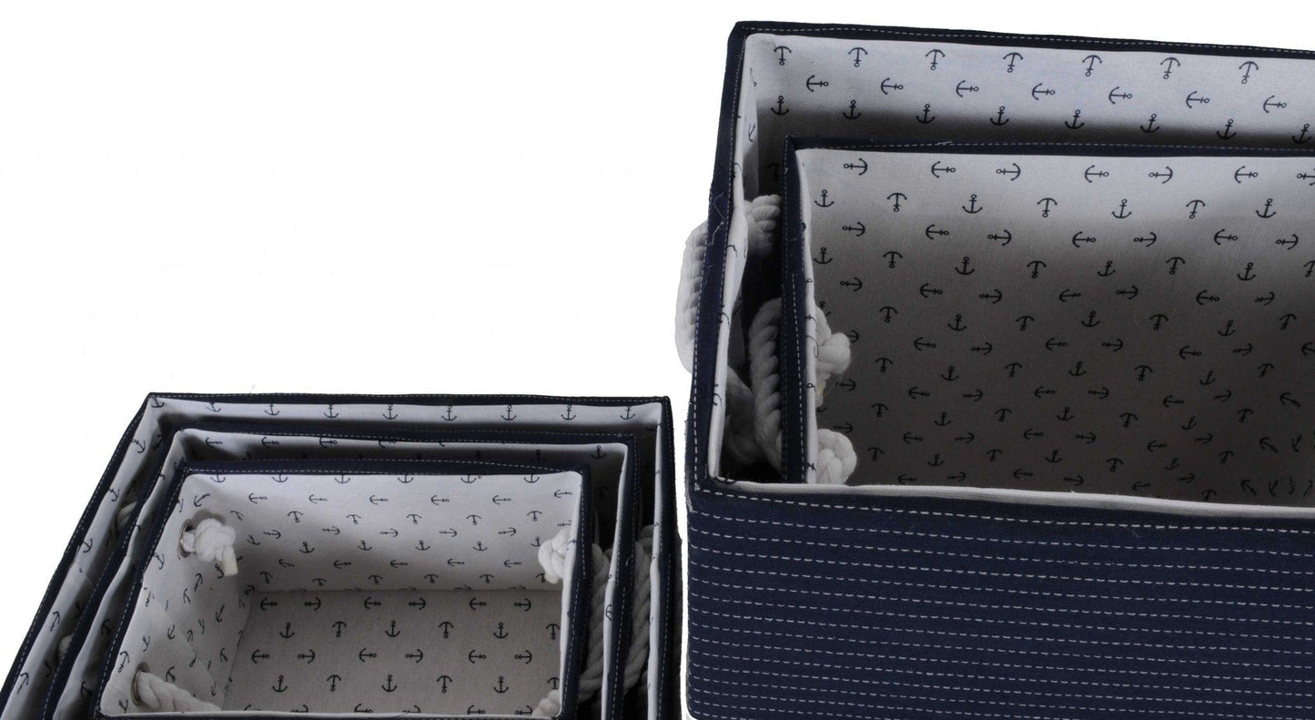 13.5" X 17" X 22.5" Blue Fabric Basket With Bow Decoration Set Of 5 - Homeroots - Flyclothing LLC