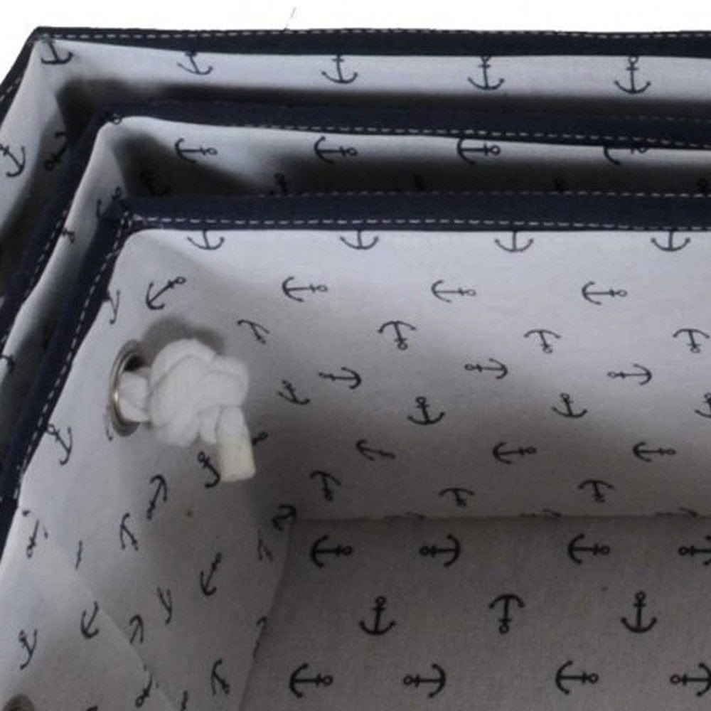 13.5" X 17" X 22.5" Blue Fabric Basket With Bow Decoration Set Of 5 - Homeroots - Flyclothing LLC