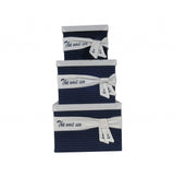 11.5" X 12" X 8.5" White Blue Fabric Boxes With Cover Set Of 3 - Homeroots - Flyclothing LLC