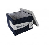 11.5" X 12" X 8.5" White Blue Fabric Boxes With Cover Set Of 3 - Homeroots