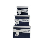 11.5" X 12" X 8.5" White Blue Fabric Boxes With Cover Set Of 3 - Homeroots - Flyclothing LLC