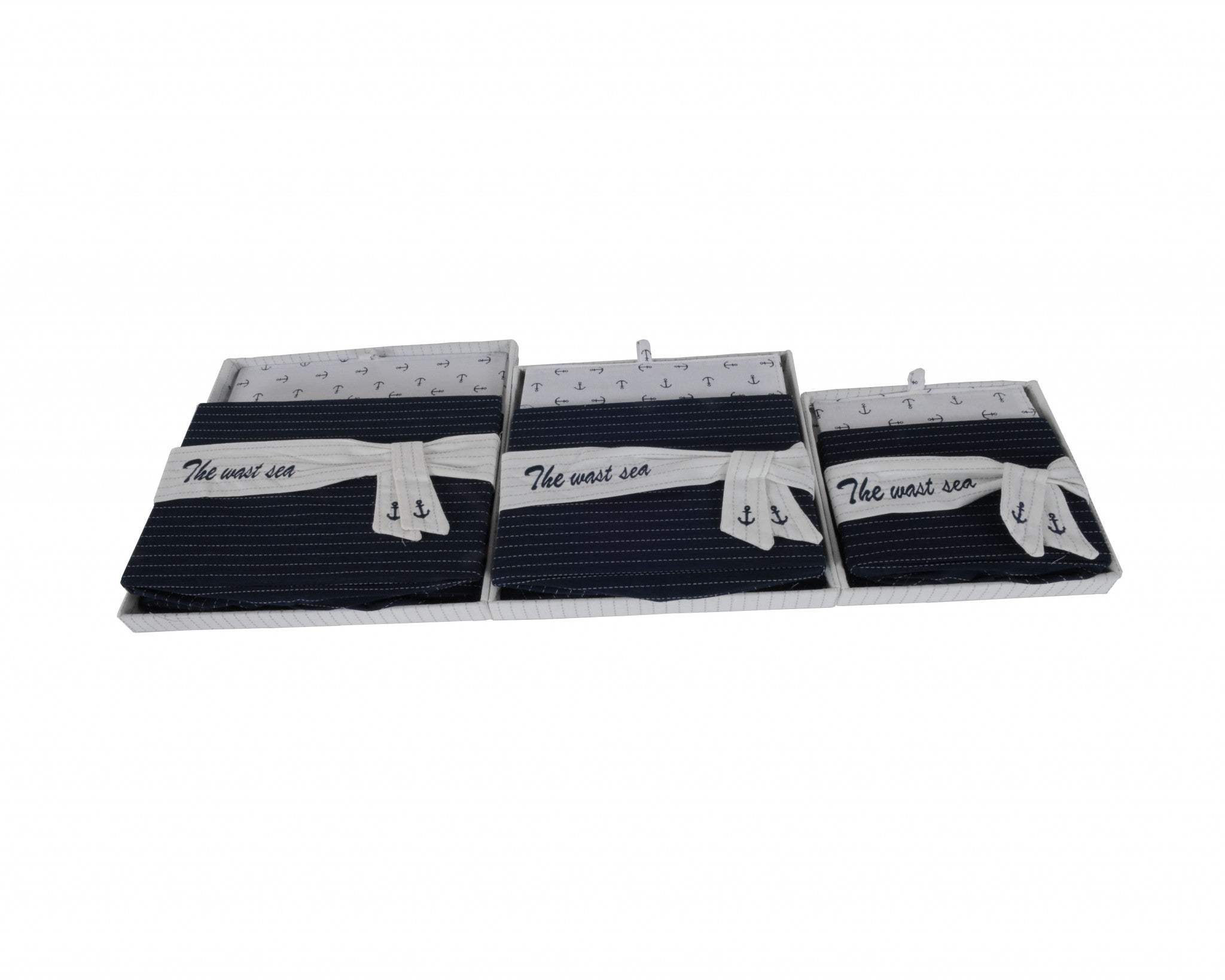 11.5" X 12" X 8.5" White Blue Fabric Boxes With Cover Set Of 3 - Homeroots - Flyclothing LLC