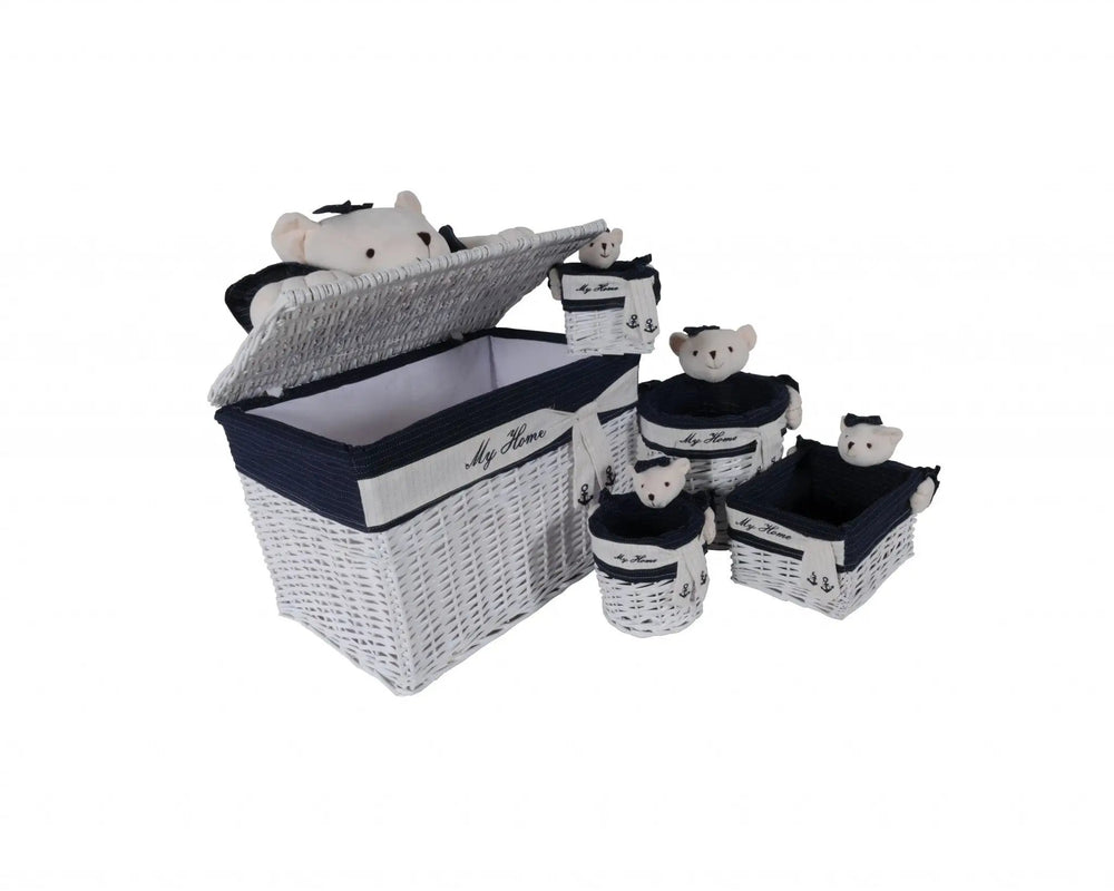 15.5" X 23.5" X 22" White blue rectangular bear Design Basket Set Of 5 - Homeroots - Flyclothing LLC