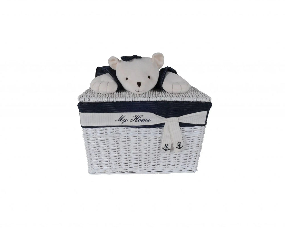 15.5" X 23.5" X 22" White blue rectangular bear Design Basket Set Of 5 - Homeroots