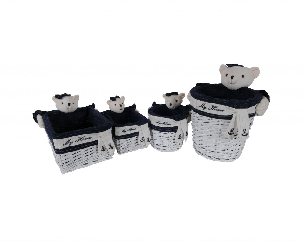 15.5" X 23.5" X 22" White blue rectangular bear Design Basket Set Of 5 - Homeroots - Flyclothing LLC