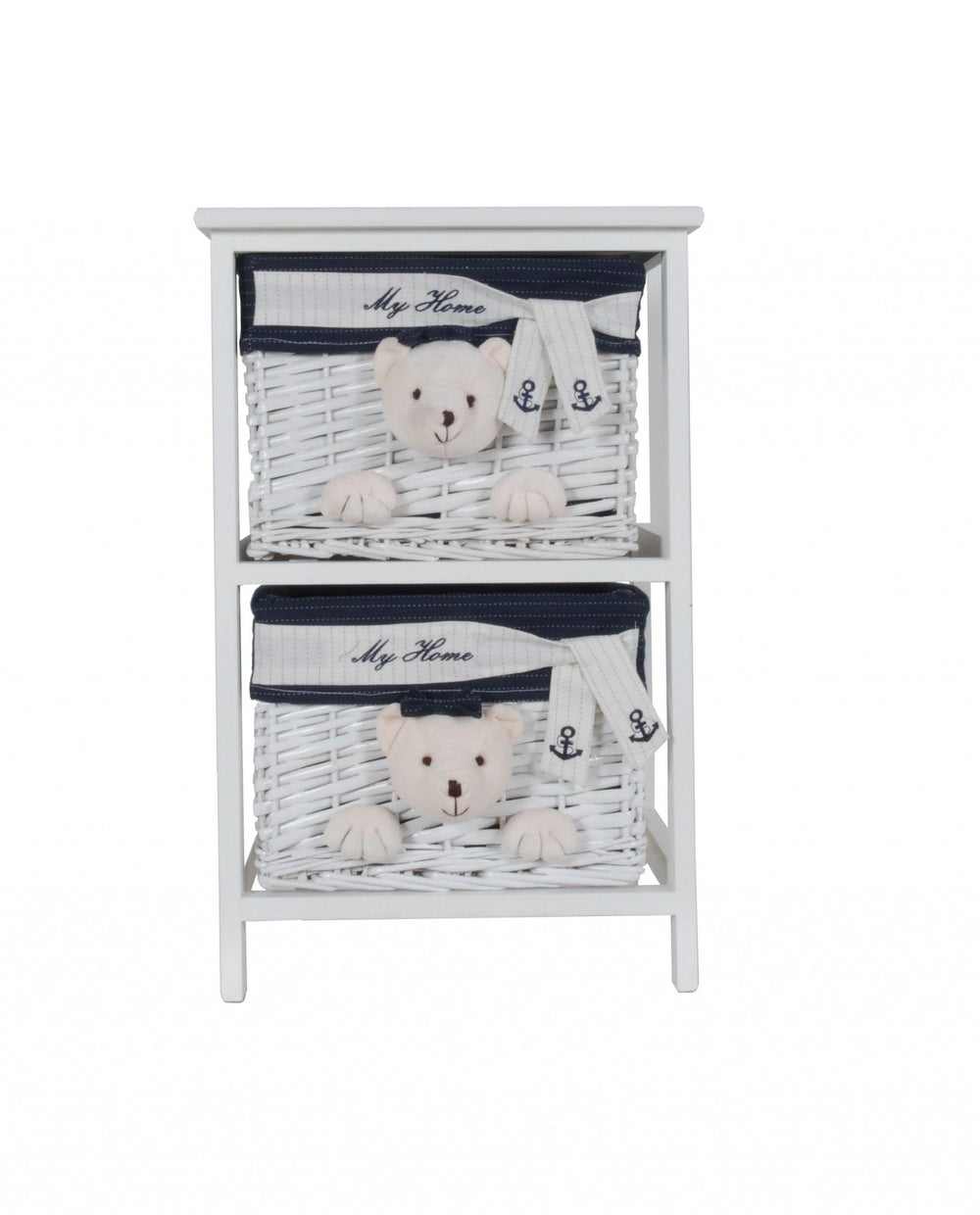 12.5" X 16" X 25" White Blue  Portable 2 Drawers - Homeroots