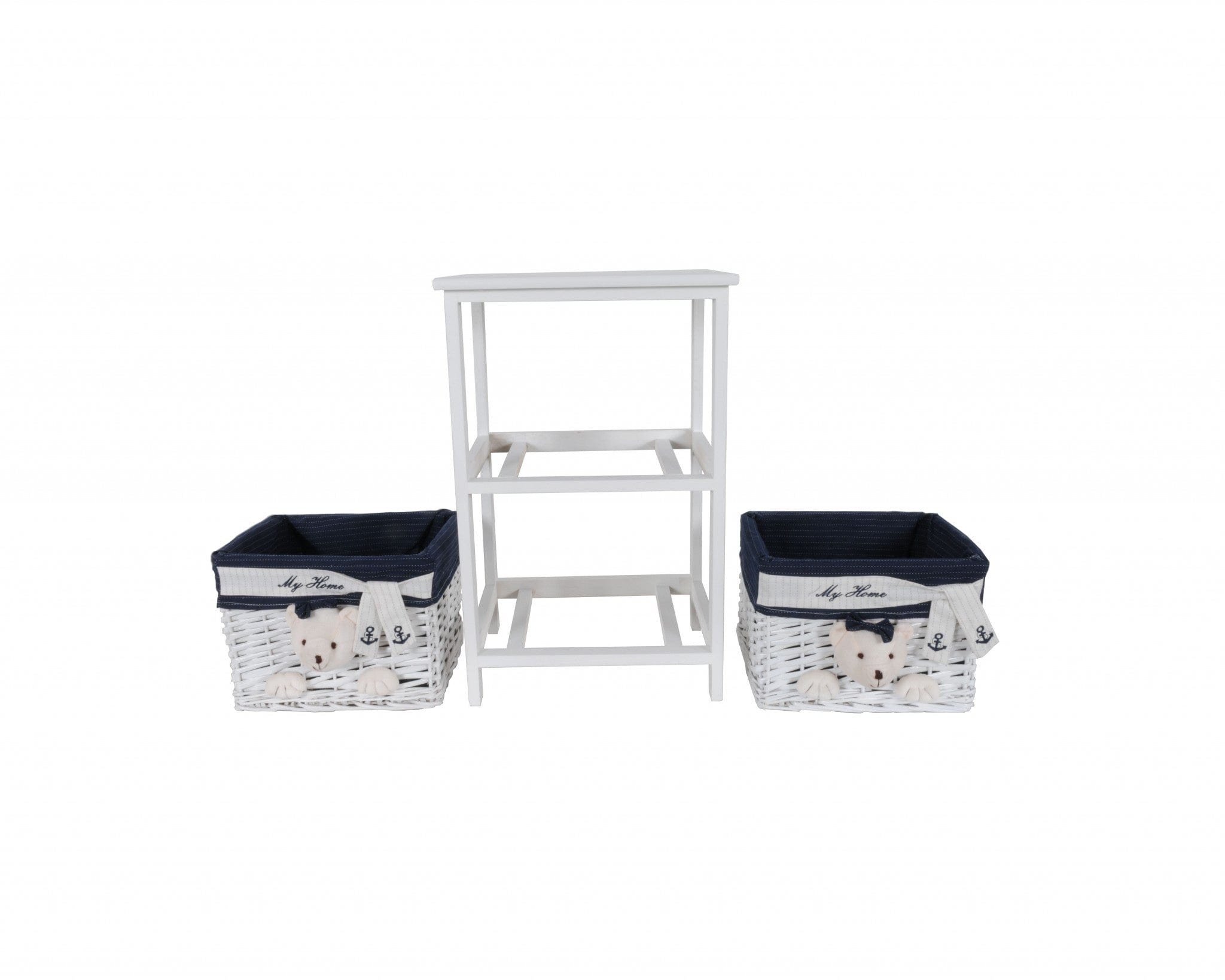 12.5" X 16" X 25" White Blue Portable 2 Drawers - Homeroots - Flyclothing LLC