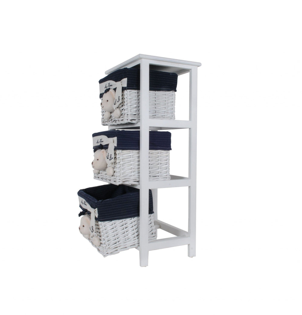 12.5" X 16" X 35.5" White Blue Portable 3 Drawers - Homeroots - Flyclothing LLC