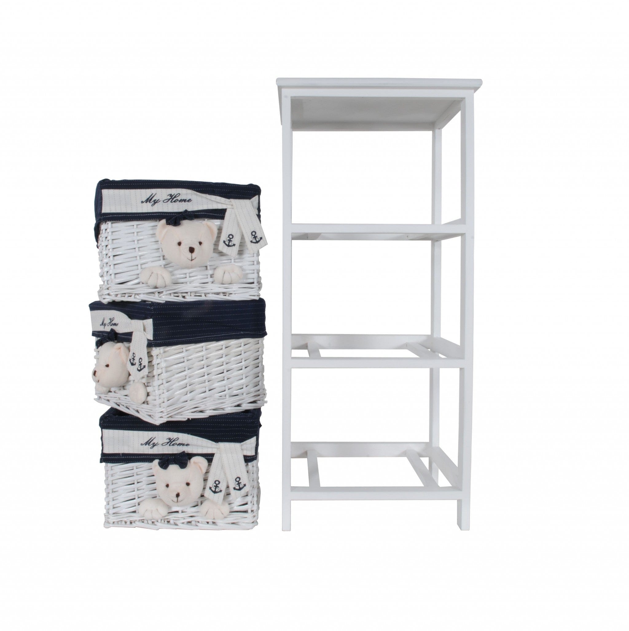12.5" X 16" X 35.5" White Blue Portable 3 Drawers - Homeroots - Flyclothing LLC