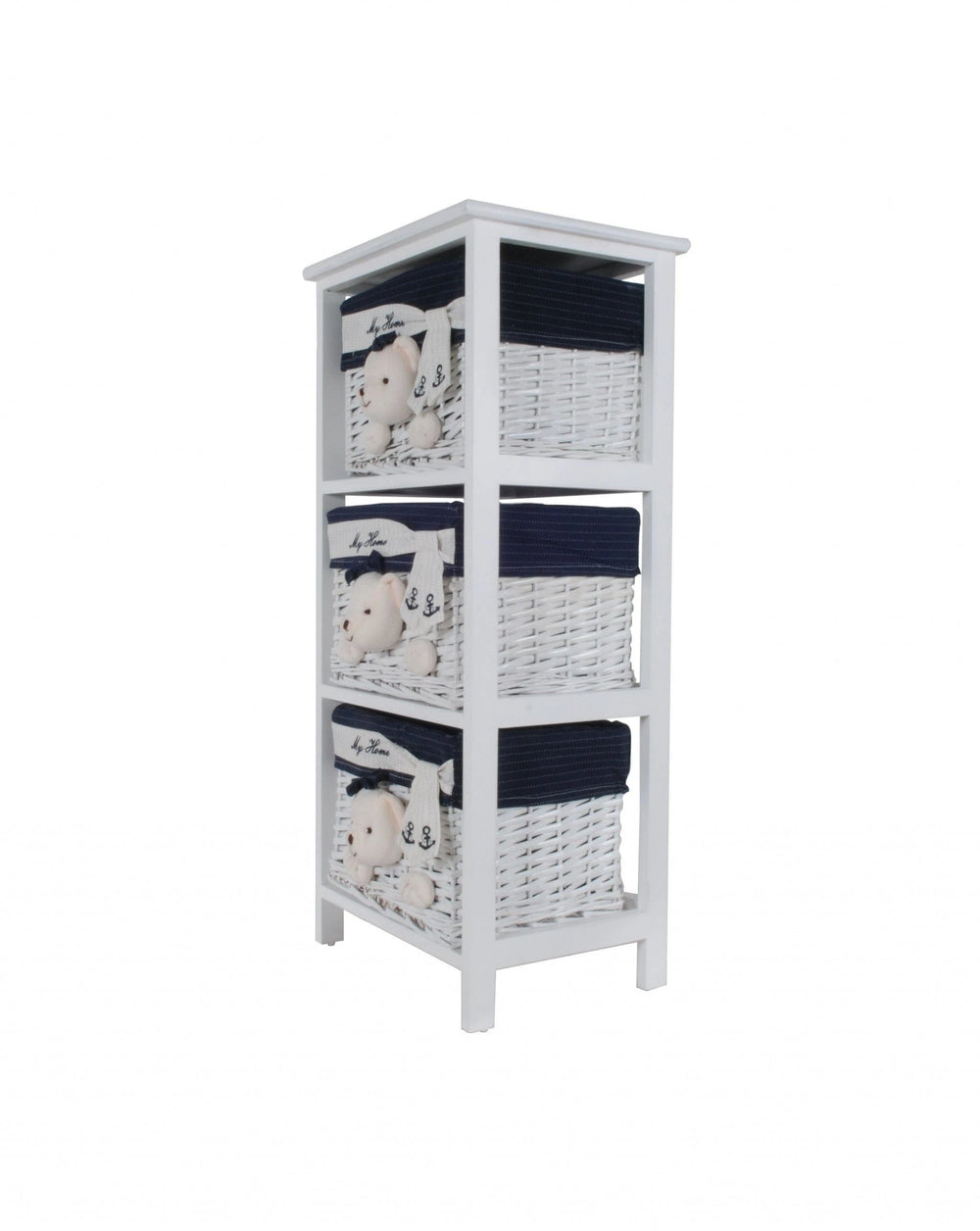 12.5" X 16" X 35.5" White Blue Portable 3 Drawers - Homeroots - Flyclothing LLC