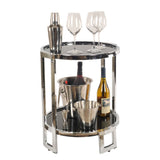 22" Silver Glass Round Mirrored End Table With Shelf - Homeroots