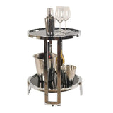 22" Silver Glass Round Mirrored End Table With Shelf - Homeroots