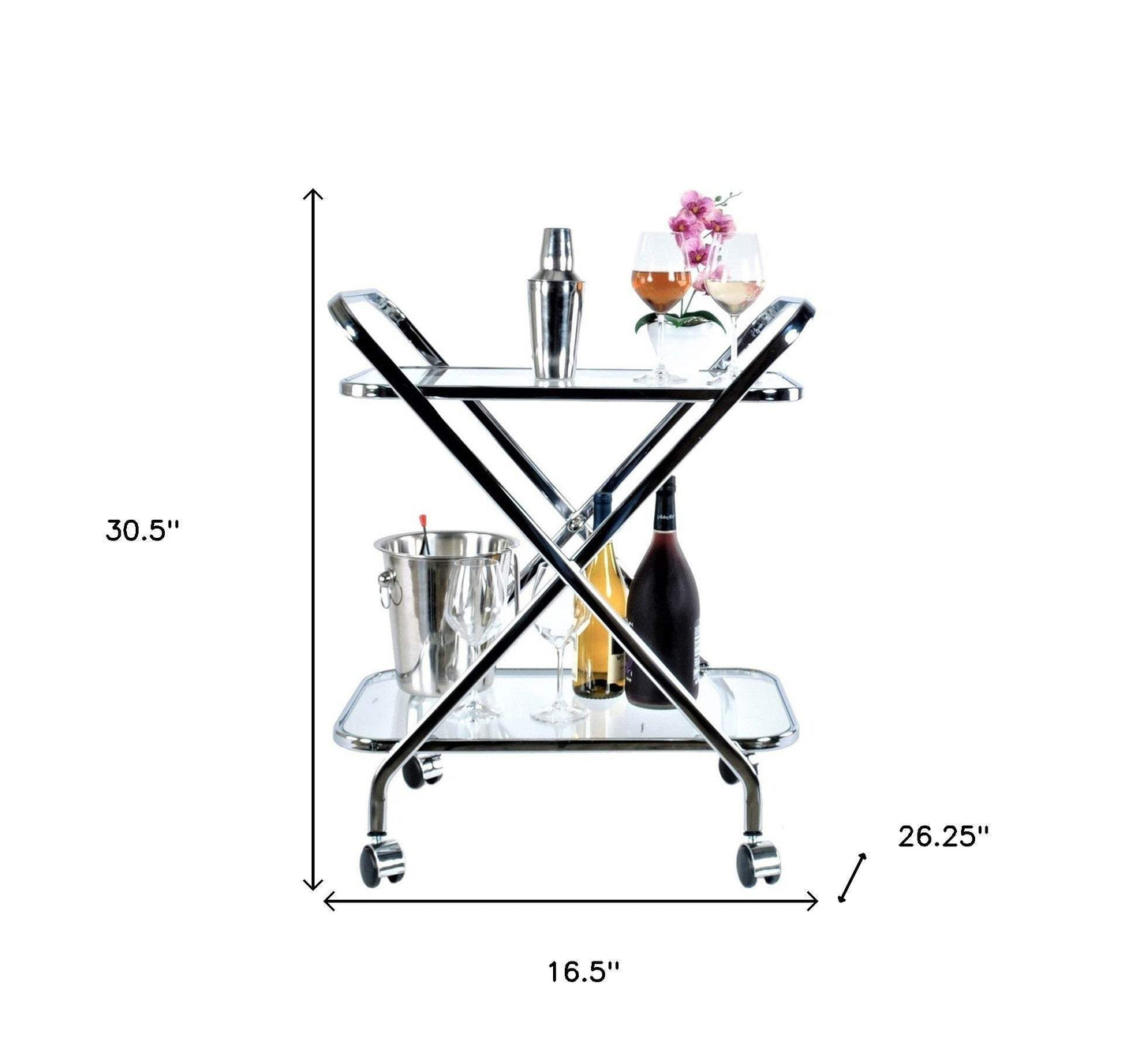 16.5" X 26.25" X 30.5" Chrome Xshape Bar Cart - Homeroots - Flyclothing LLC
