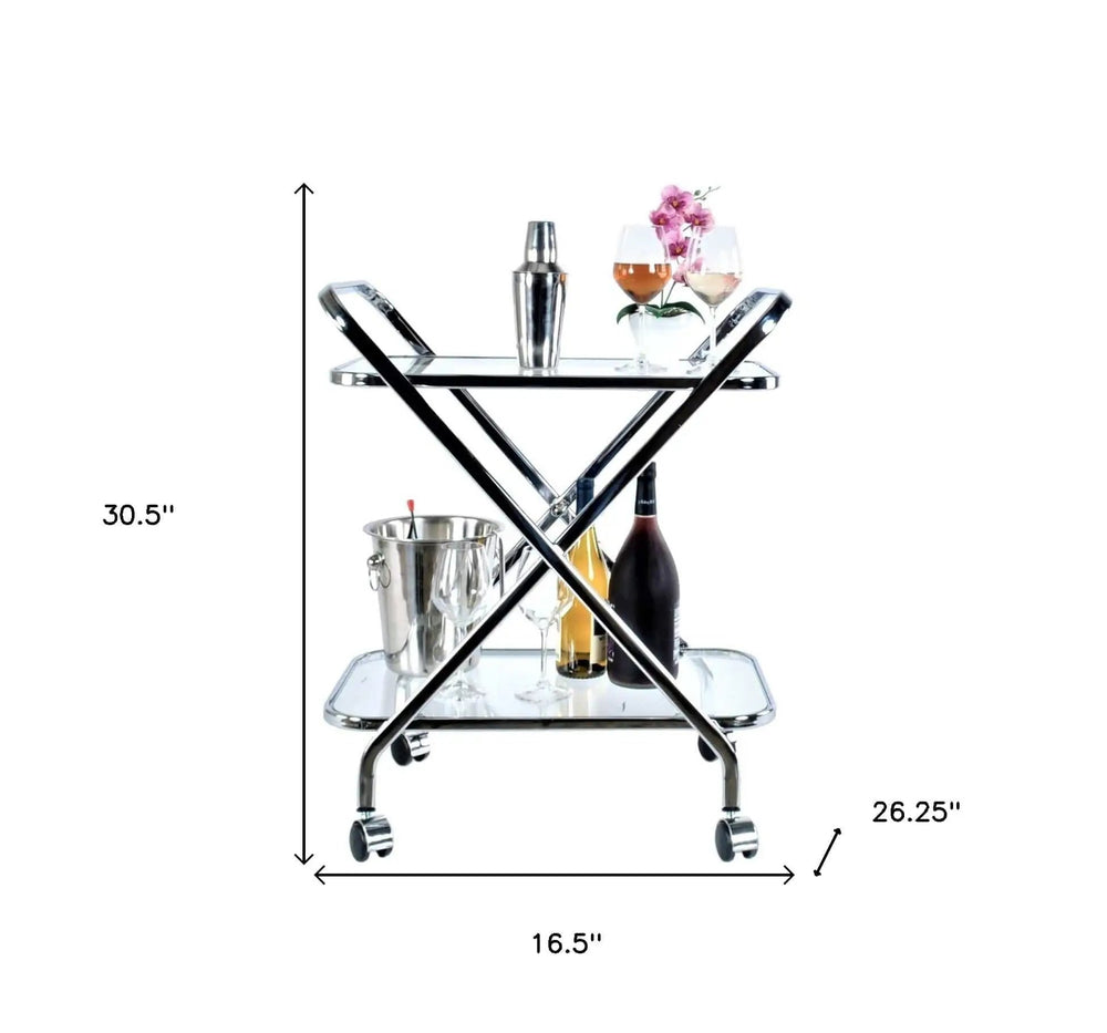 16.5" X 26.25" X 30.5" Chrome Xshape Bar Cart - Homeroots - Flyclothing LLC