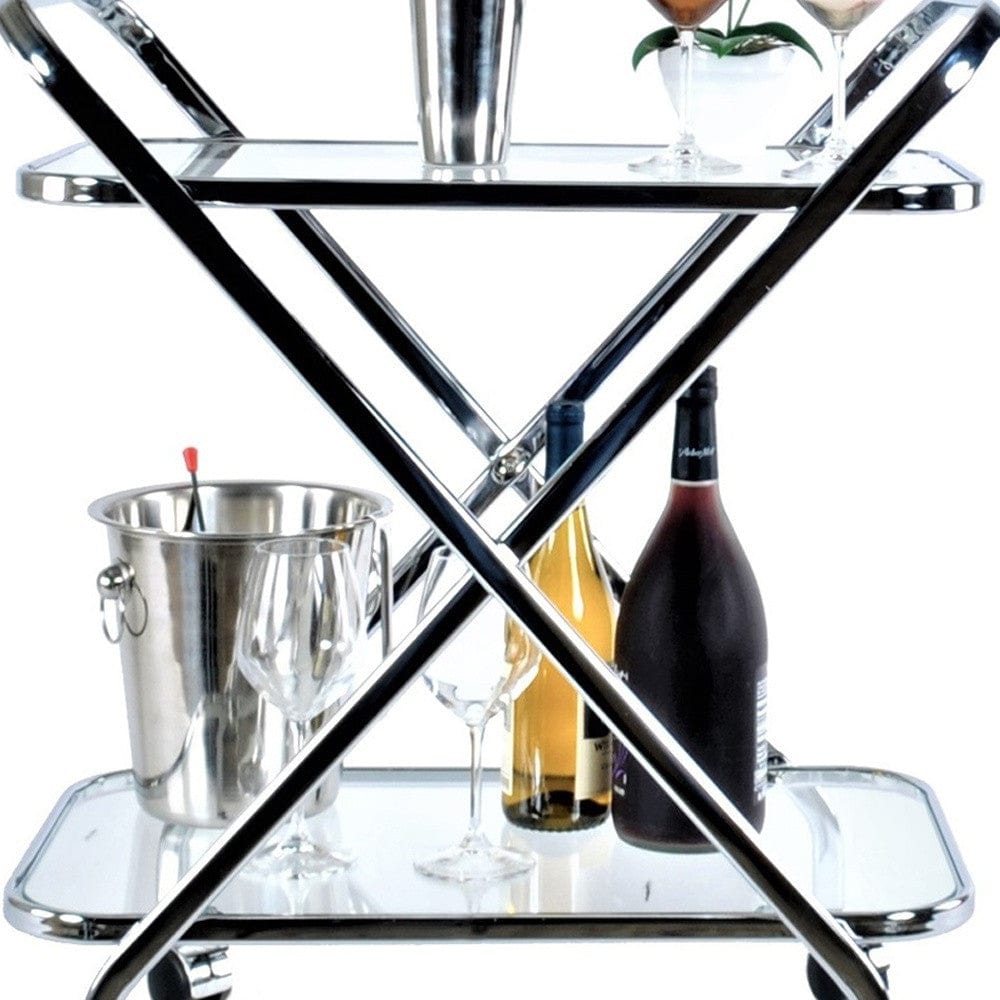 16.5" X 26.25" X 30.5" Chrome Xshape Bar Cart - Homeroots - Flyclothing LLC