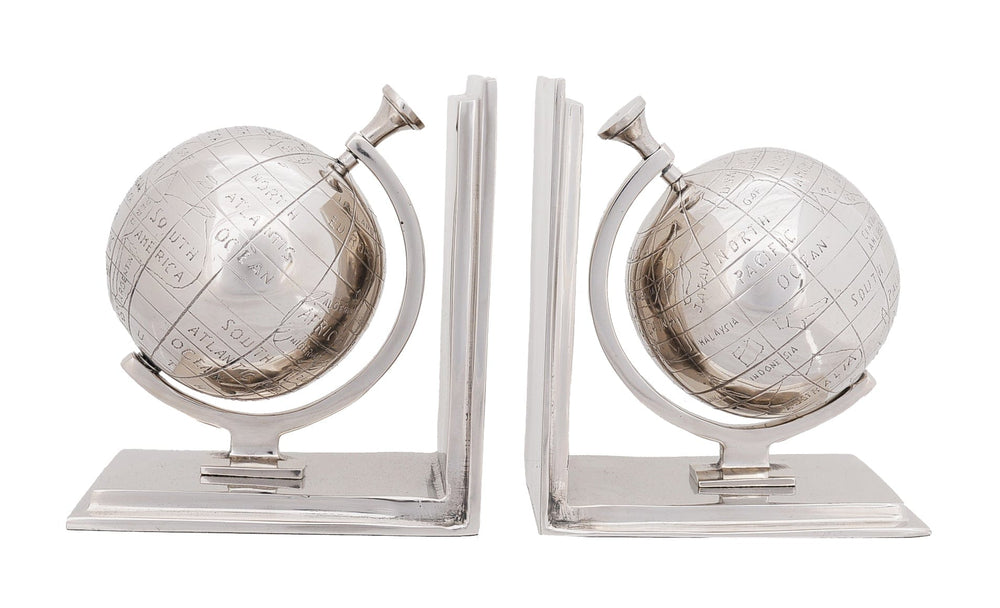 4.5" X 6.75" X 7.75" Alum Globe Bookend Set Of Two - Homeroots - Flyclothing LLC