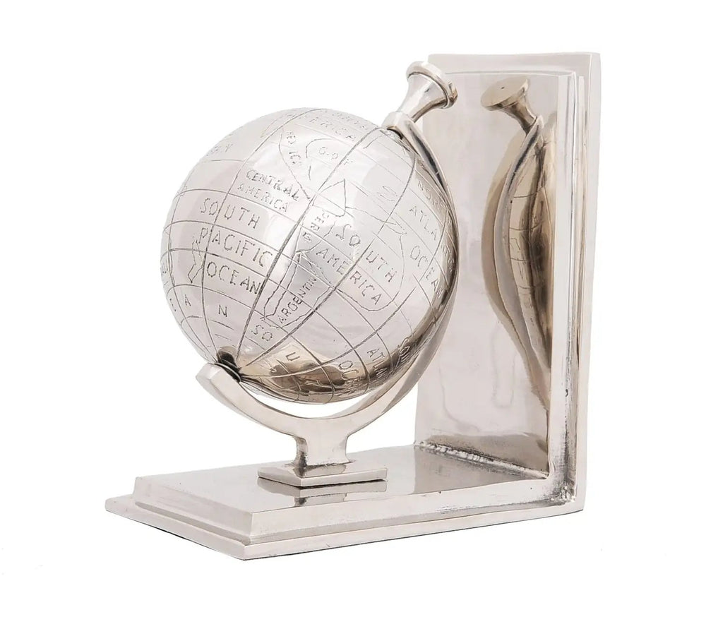 4.5" X 6.75" X 7.75" Alum Globe Bookend Set Of Two - Homeroots - Flyclothing LLC