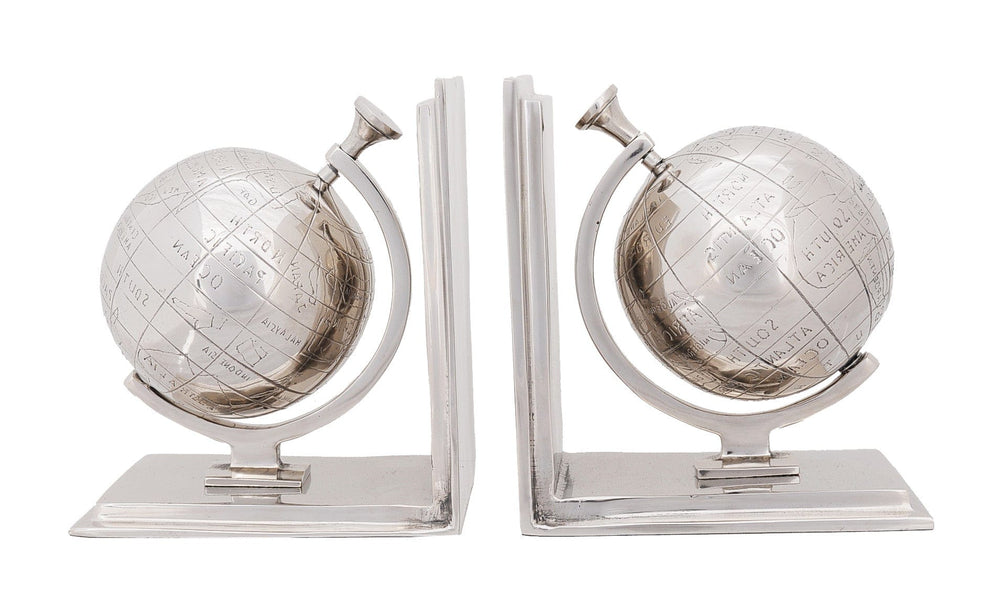 4.5" X 6.75" X 7.75" Alum Globe Bookend Set Of Two - Homeroots - Flyclothing LLC