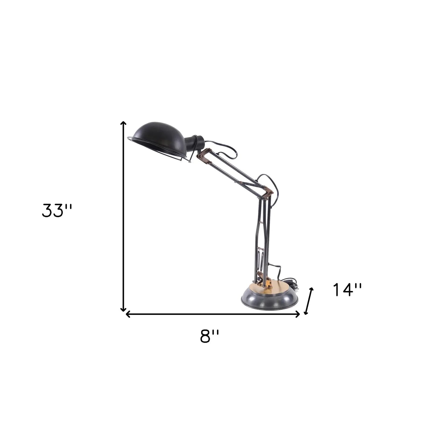 33" Black Metal Desk Table Lamp With Black Bowl Shade - Homeroots - Flyclothing LLC