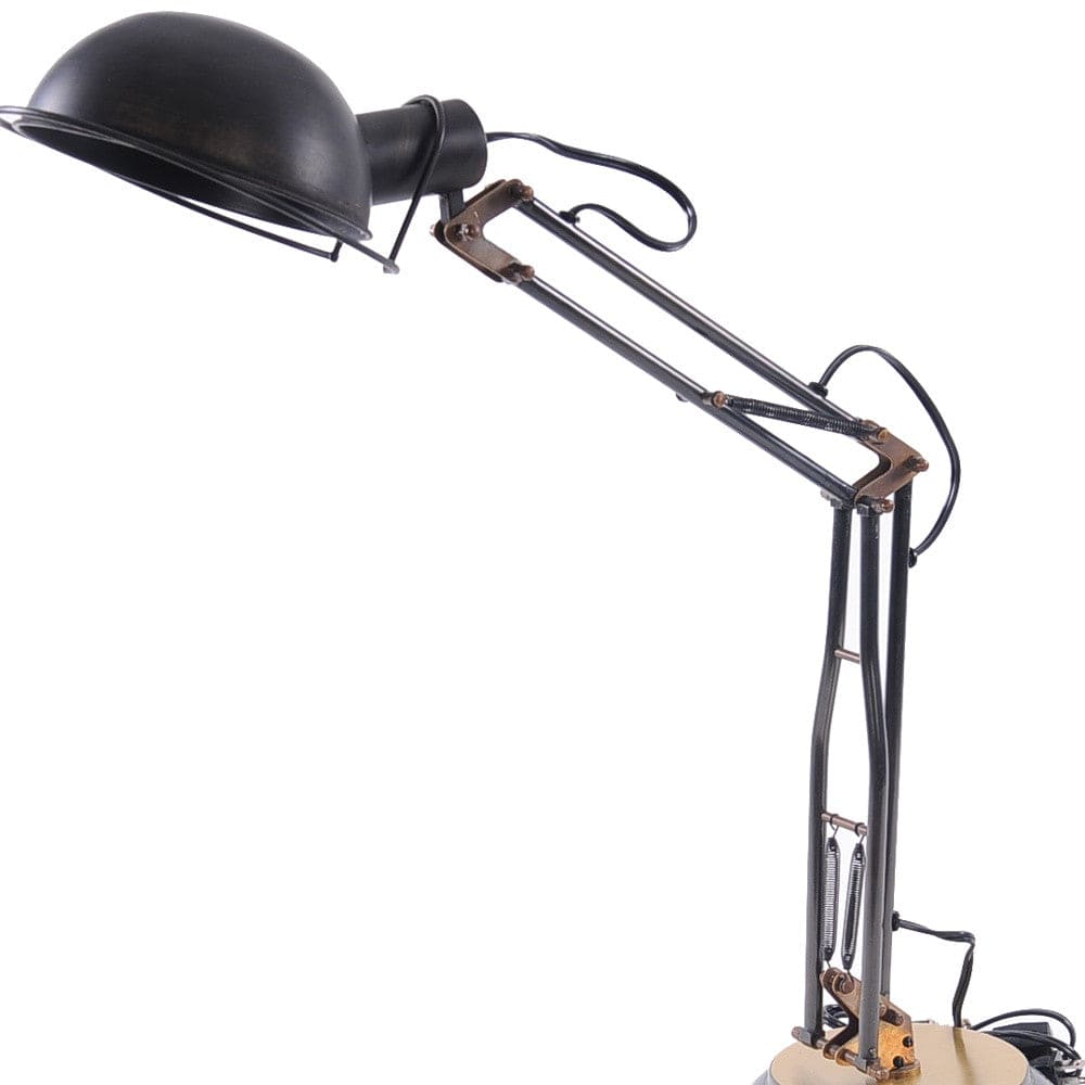 33" Black Metal Desk Table Lamp With Black Bowl Shade - Homeroots