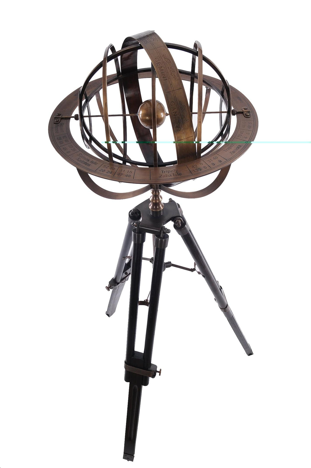 25" X 25" X 45.75" Brass Armillary With Wood Stand - Homeroots