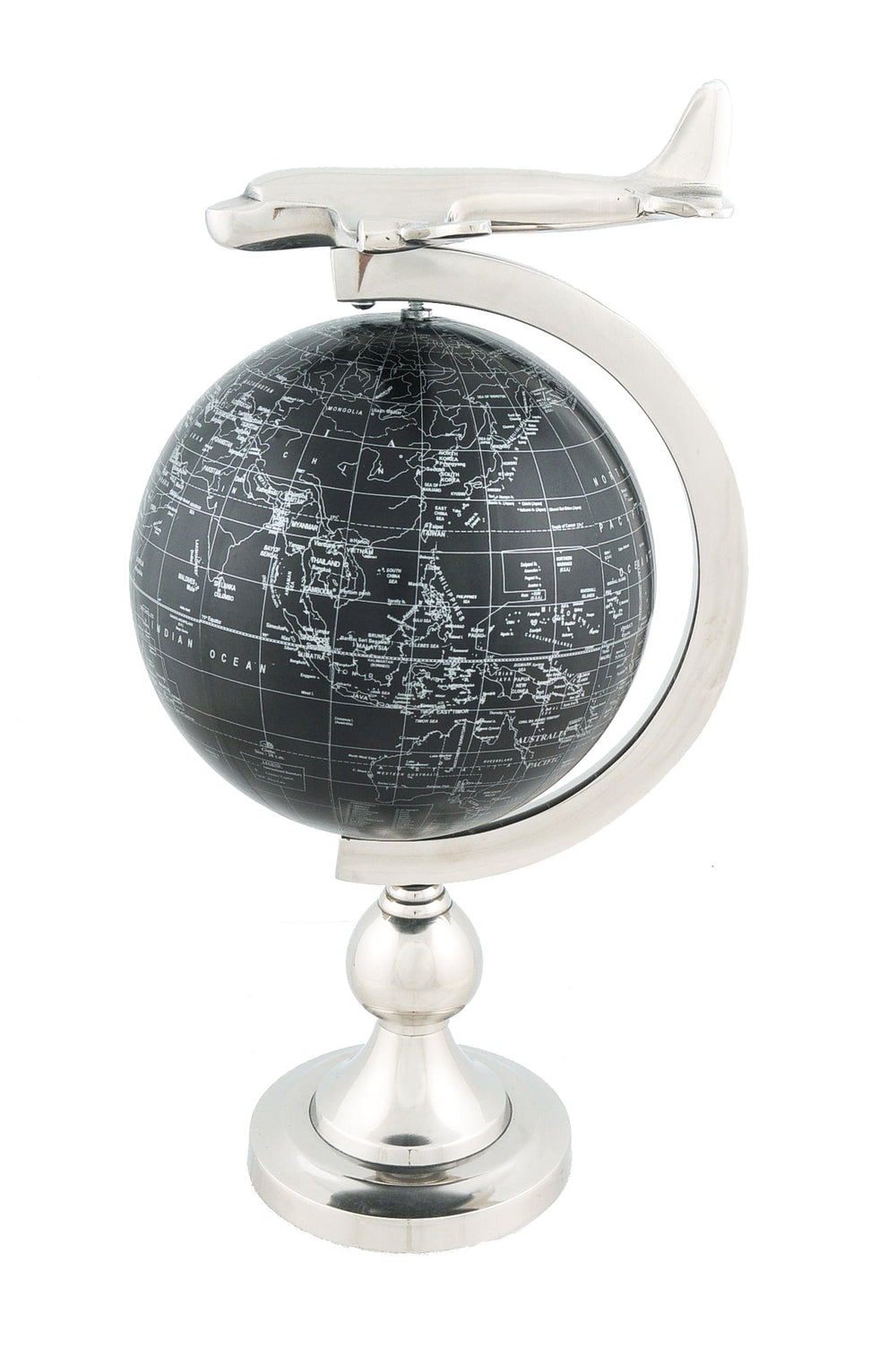 10" X 8.5" X 18" Airplane On Globe With Brass Stand - Homeroots