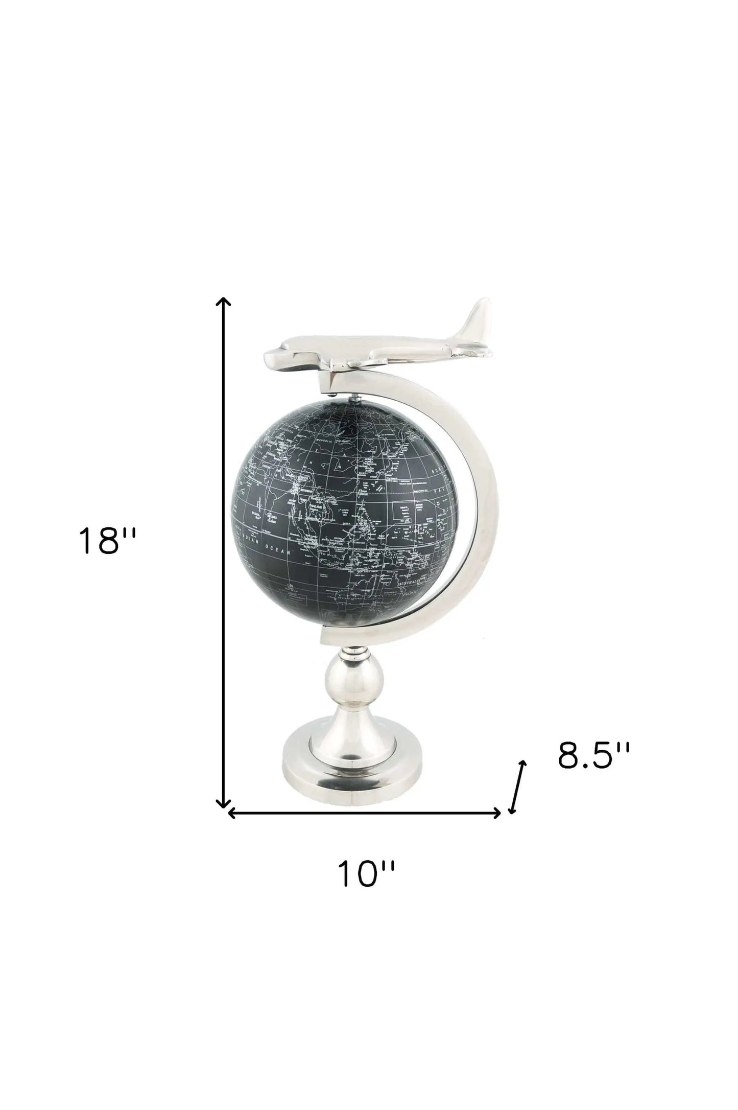 10" X 8.5" X 18" Airplane On Globe With Brass Stand - Homeroots - Flyclothing LLC